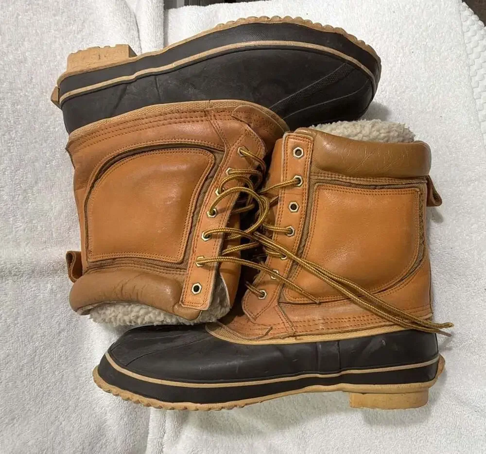 Mighty Tough Brown Leather Shearling Lined Duck Boots Size 13